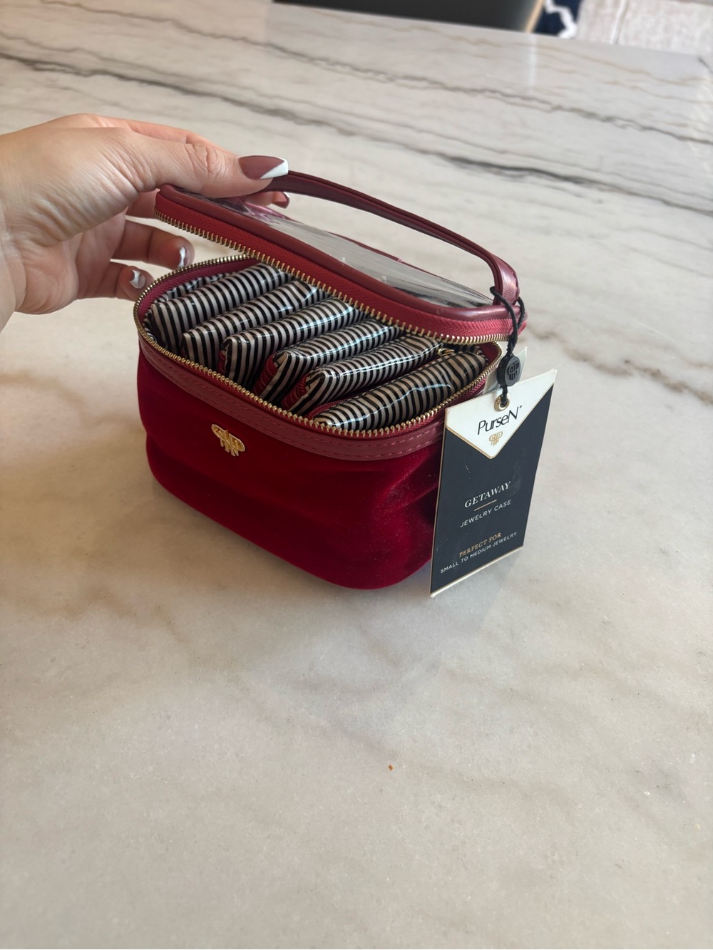 PurseN Red Velvet Travel Jewelry Case with Top Handle